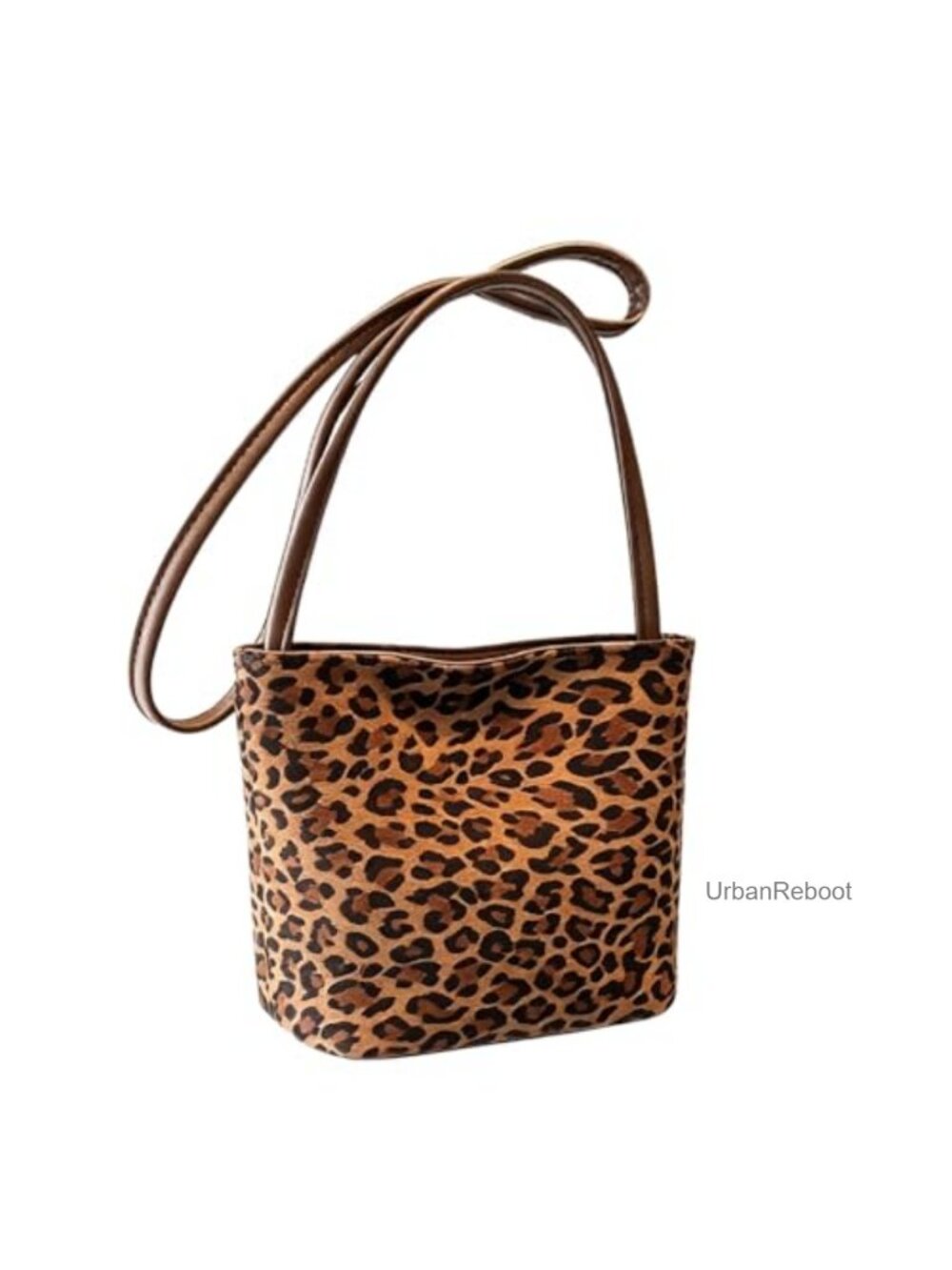 Leopard Print Faux Suede Mini Bucket Bag Crossbody Sling Purse